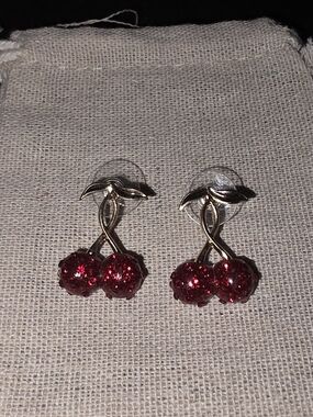 Betsey Johnson Red Glitter Cherry Stud Earrings